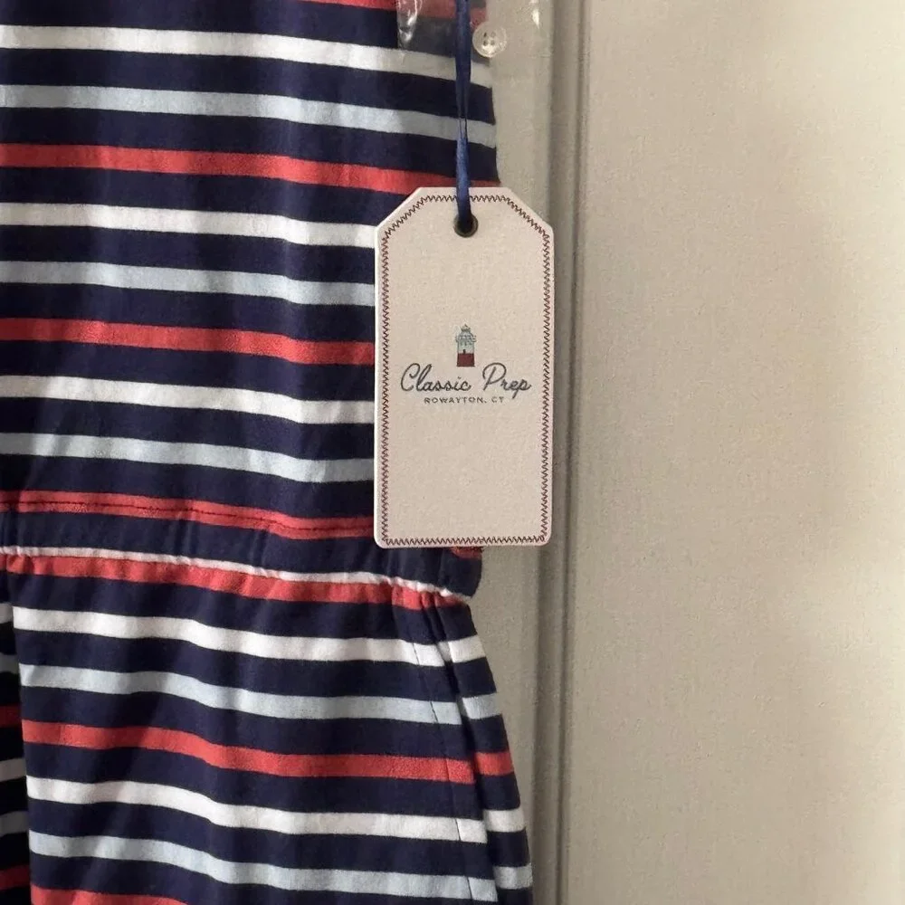 New Classic Prep Girls Addie Romper East Beach Stripe Shortall Size XL